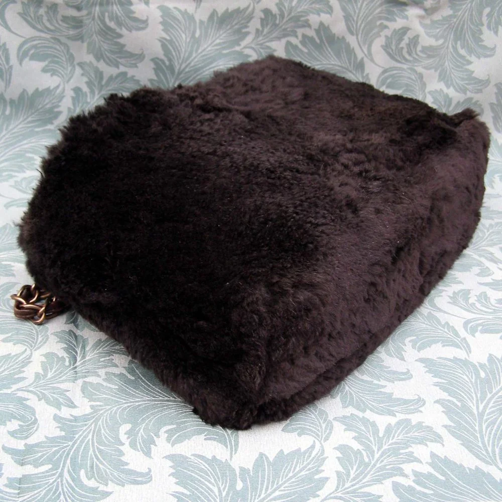RARE CHANEL Black Fur Shoulder Bag Chain Straps CC